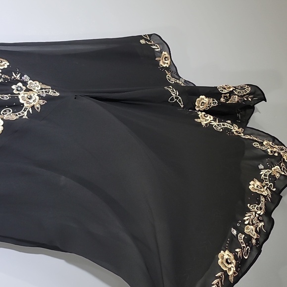 90'S Vintage R&M Richards Black Sequin Embroidered Floral Midi Dress - Picture 7 of 14